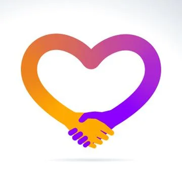 Handshake illustration shape a gradient heart. Yellow and purple color Stock Illustration
