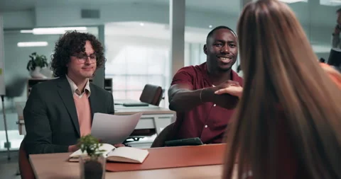 Handshake, interview or hiring with business people in office, onboarding and HR Stock Footage 341458007