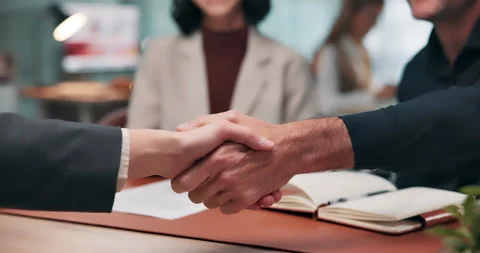 Handshake, interview or hiring with people in office, onboarding and HR with Stock Footage 341457736