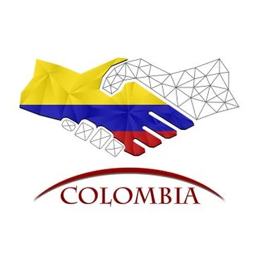 Handshake logo made from the flag of colombia. Stock Illustration
