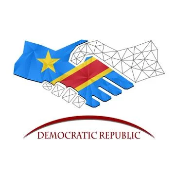Handshake logo made from the flag of Democratic Republic. Stock Illustration