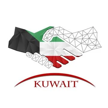 Handshake logo made from the flag of Kuwait. Illustrazione stock