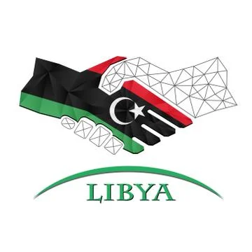 Handshake logo made from the flag of Libya. Stock-Illustration