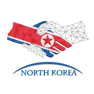 Handshake logo made from the flag of North Korea. Stock Illustration