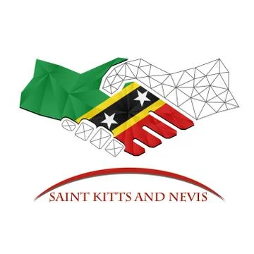 Handshake logo made from the flag of Saint Kitts and Nevis. Stock Illustration