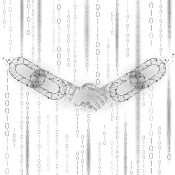 Handshake low poly. Blockchain internet technology e-commerce business agreem 库存插图
