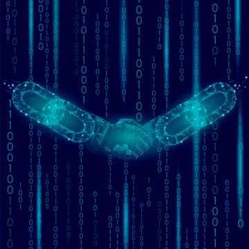 Handshake low poly. Blockchain internet technology e-commerce business agreem 库存插图