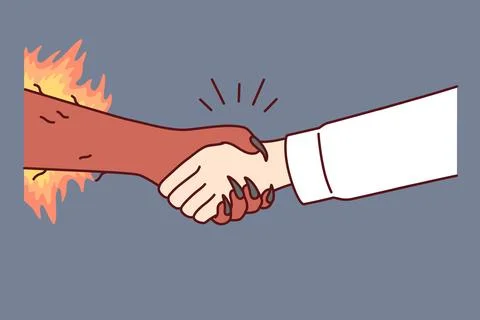 Handshake man and devil symbolizes risky deal or dangerous business arrangement Stock Illustration