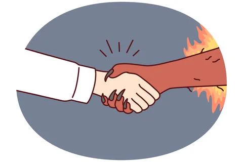 Handshake man and devil symbolizes risky deal or dangerous business arrangement Stock Illustration