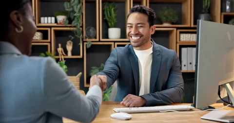Handshake, man and interview in office for hiring, recruitment and human Stock Footage 342327246