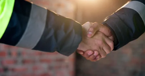 Handshake, meeting and construction workers on site with partnership, agreement Stock Footage 337014292