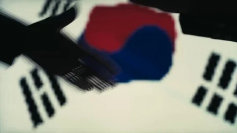 Handshake. Multiple takes. Korea flag on LED background. Stock Footage 81016055