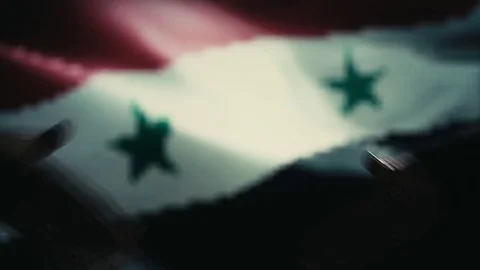 Handshake. Multiple takes. Syria flag on LED background. Stock Footage 81016064