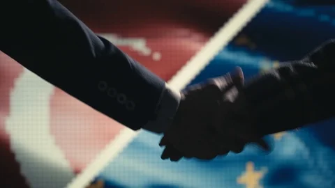 Handshake. Multiple takes. Turkey and EU flag on LED background. Stock Footage 85690726