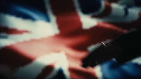 Handshake. Multiple takes. United Kingdom flag on LED background. Stock Footage 81016033
