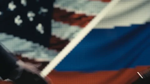 Handshake. Multiple takes. US and Russia flag on LED background. Stock Footage 85690709