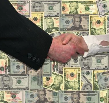 Handshake over dollars Illustrazione stock