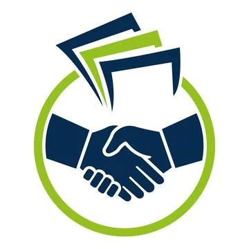 Handshake Paper Document Logo Design for Business Agreement and Contract Stock-Illustration