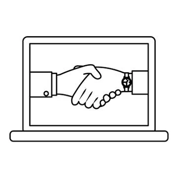 Handshake people laptop computer flat design Stock Illustration