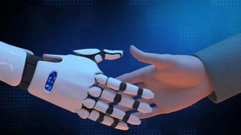 Handshake of a robot and a man. Stock Footage 130945620