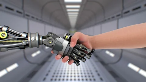 Handshake with robot on futuristic background Stock Footage 91815700