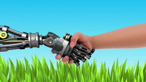 Handshake with robot on nature background Stock Footage 91815544