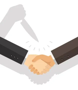 Handshake with a shadow of one hand holding a knife concept Stock Illustration