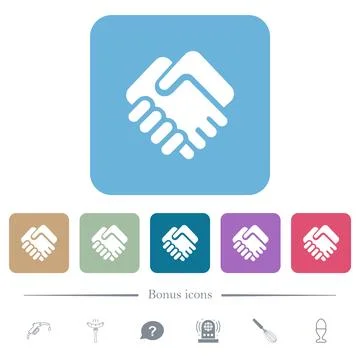 Handshake solid flat icons on color rounded square backgrounds Stock Illustration