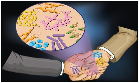 Handshake spread germs from one person to another Stock Illustration