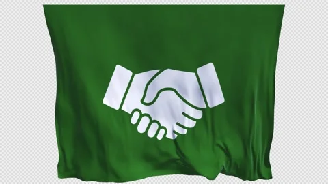 Handshake Symbol icon on Waving Flag Stock Footage 329003684