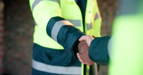 Handshake, teamwork and construction workers on site with partnership, agreement Stock Footage 337014329