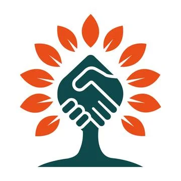 Handshake Tree Growth Logo Design Community Business Partnership Icon Vector Tem Illustrazione stock