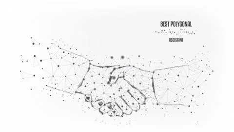 Handshake from triangles and luminous points. Concept of a successful busines Stock Illustration