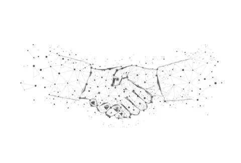 Handshake from triangles and luminous points. Concept of a successful busines Stock Illustration