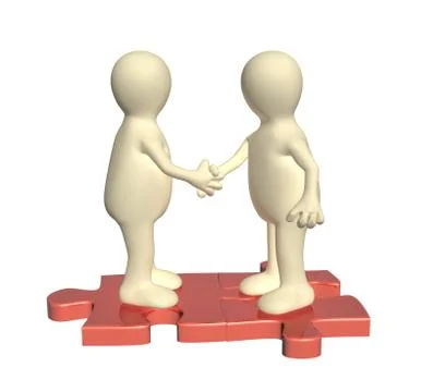 Handshake two 3d mans on attached parts of puzzles Stock Illustration