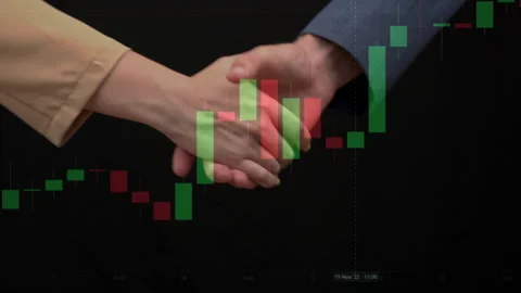 Handshake Two Businessmen on Background of Crypto-Exchange Stock Footage 208937441