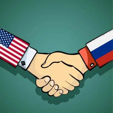 Handshake of two people. Policy between the USA and Russia. Stoc Stock-Illustration
