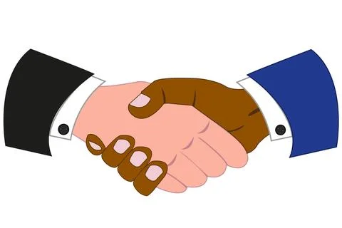 Handshake two persons white and black man Stock Illustration
