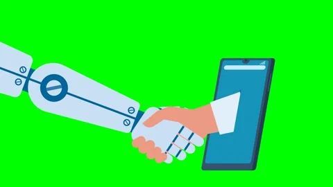 Handshaking. Online collaboration between human AI. Ai robot, man shaking hands Stock Footage 306540816