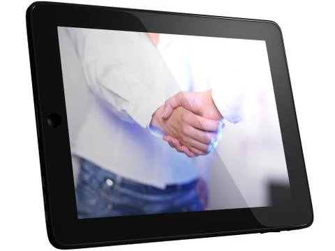 Handshaking on Tablet Stock Photos