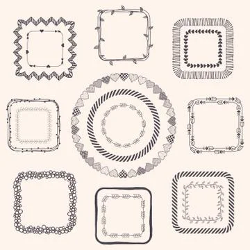 Handsketched Doodle Frames. Design Elements 库存插图