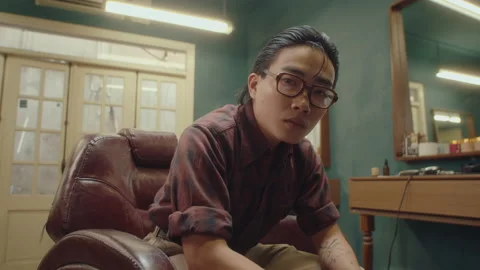 Handsome Asian Barber Posing on Camera with Confidence Stock-Footage 236815436