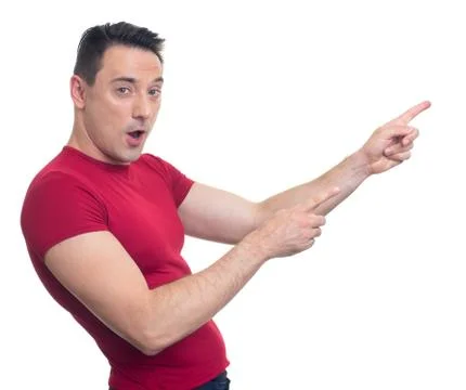 Handsome athletic man pointing at text area Stock Photos