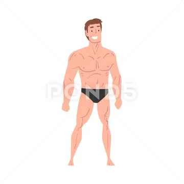 Handsome Athletic Man in Underwear, Smiling Young Man with Muscular Body Cartoon Stock Illustration