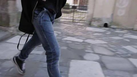 Handsome bearded man posing in the street, ,brutal hipster portrait Stock Footage 74586565