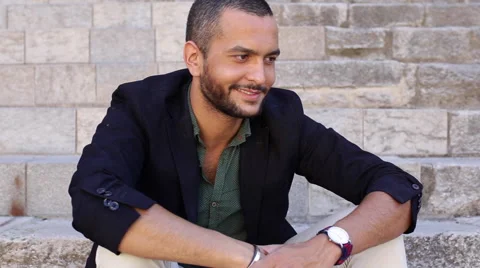 Handsome bearded man talking Stock Footage 54767487