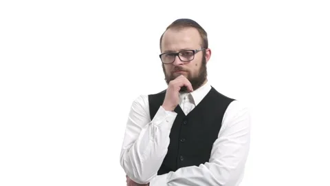 Handsome bearded man touching his chin. Body language and gestures concept. Stock Footage 130183487