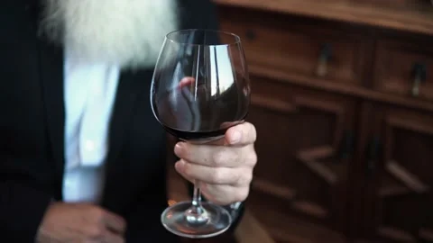 Handsome bearded senior man drinking red wine Stock-Footage 233630837