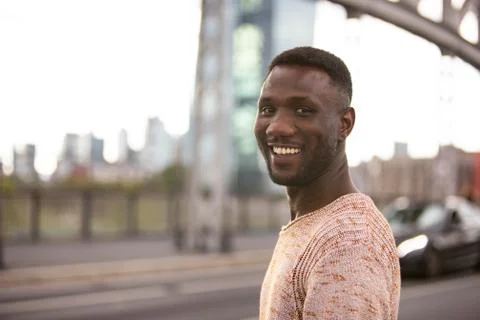 Handsome Black Man Smiling Posing on Street Stock Photos