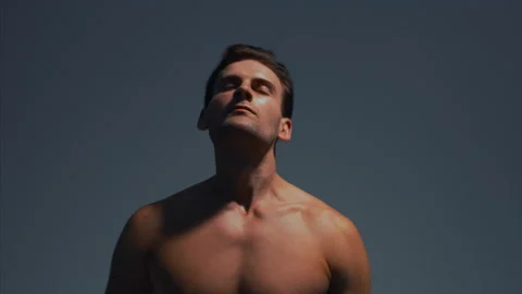 The handsome boxer is posing on camera. slow motion Stock Footage 148772467